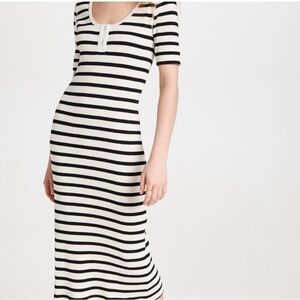 Ganni Black and White Striped Midi Dress